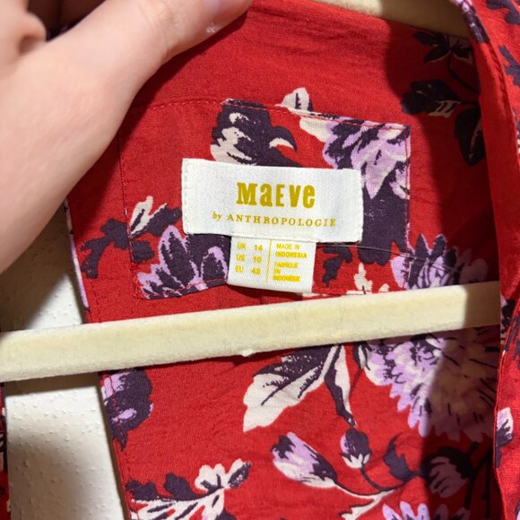 Anthropologie Maeve Red Floral Puff Sleeve Midi Dress - Picture 11 of 16